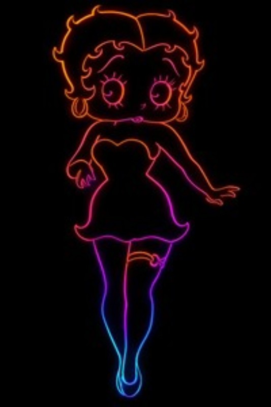 Neon Betty Boop: Retro Charme i Lys - Oplev den livlige eleganse af denne neonillustration af Betty Boop, der bringer retro-stil og farver til dit hjem. Med sine charmende træk og glitrende farver tilføjer den en legende atmosfære, perfekt til stuen eller teenageværelset.