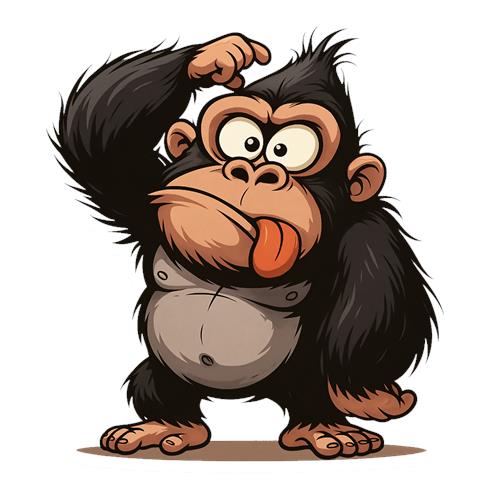 Sjovt tegnet gorilla med en skæv mine