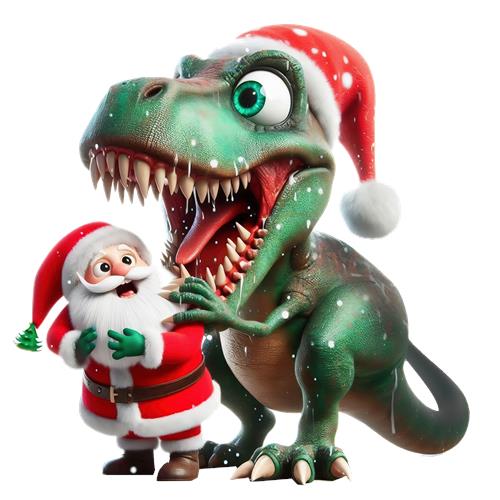 Julefest med dinosaur og julemand