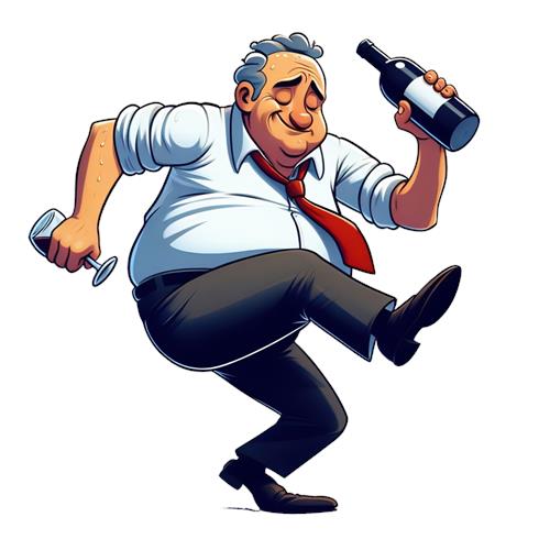 Glad Mand der Danser med Vin