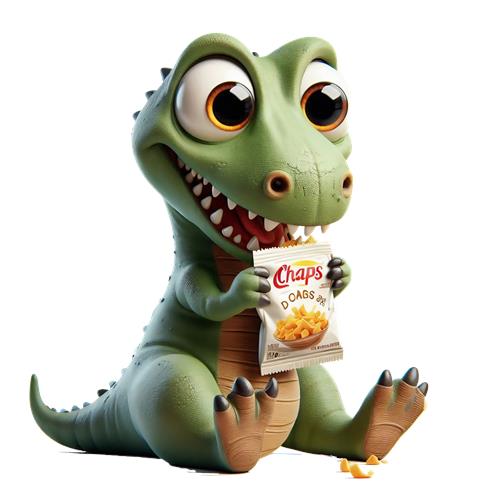 Glad lille dinosaur med snacks