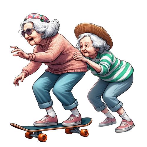 Skateboarding Grandmas Having Fun