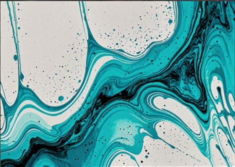 Strømmende Blå Akvarel Kunst - Dyk ind i en verden af farver med dette magiske abstrakte maleri, hvor flydende blå nuancer møder dramatiske sorte akkompagnementer på en lys baggrund. Perfekt til at skabe en rolig og inspirerende atmosfære i dit hjem.