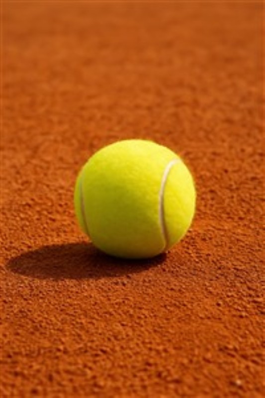Tennisbold på grus – Energi og bevægelse - Oplev dynamikken fra en lys gul tennisbold, der hviler på en rød grusbane. Dette billede indfanger essensen af tennisens spænding og bevægelse, perfekt til at tilføje liv til dit rum.