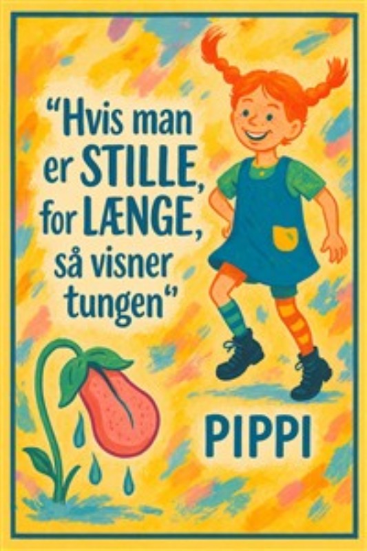 Pippi Langstrømpe – En farverig livslektion - Oplev Pippi Langstrømpe i en sprudlende illustration, der fanger børns fantasi med et skarpt citat om at udtrykke sig. Dette kunstværk tilføjer liv og farve til ethvert rum!