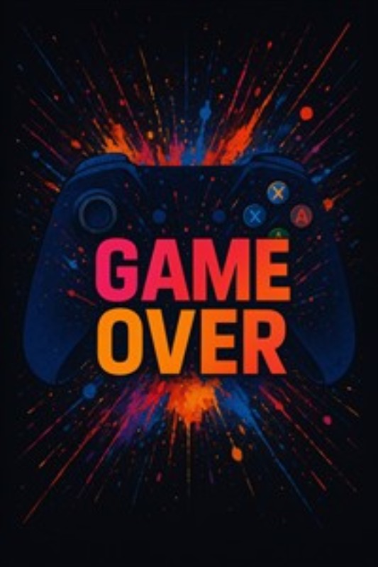Spil Er Slut - Farverig Kontroloplevelse - Dyk ind i en verden af farver med dette dynamiske design, der hylder spillekulturens essens. Med teksten 'GAME OVER' og en livlig controller er dette plakat et perfekt statement til ethvert gamer-værelse.