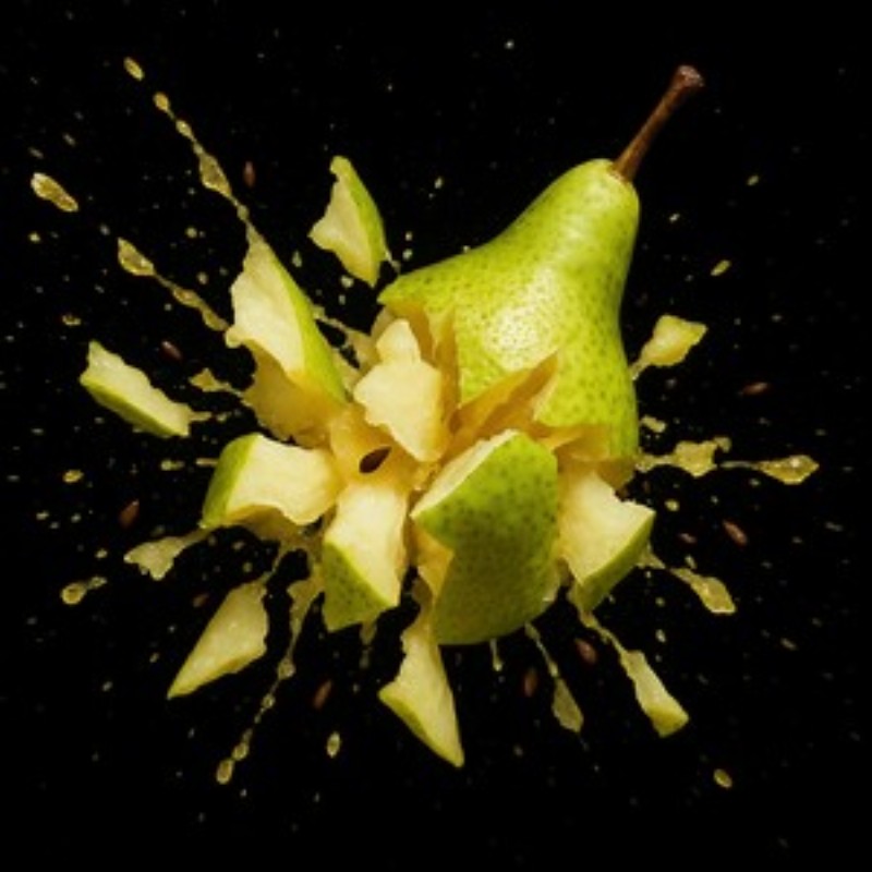 Frugtagtig Eksplosion: Sprængt Pære Art - Oplev dynamikken i denne sprængte pære, der skaber en farverig og energisk atmosfære. Dette kunstværk fanger livets essens med sin friske og sprudlende stil, perfekt til at lyse ethvert rum op.
