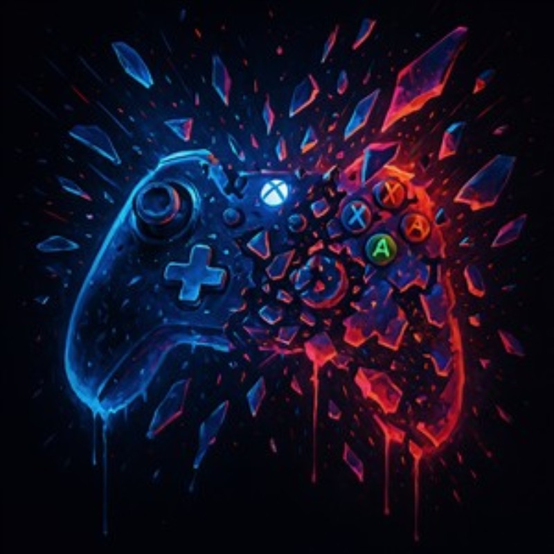 Eksplosiv Xbox Controller Kunst - Oplev en elektrisk fusion af farver med denne dynamiske Xbox-controller, der sprænger i stykker. Det visuelle drama med blå og røde effekter tilføjer energi og liv til dit rum.