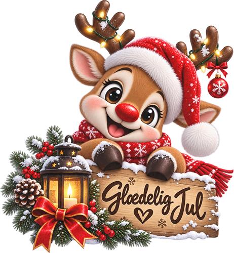 Julehjort med Glædelig Jul-skilt